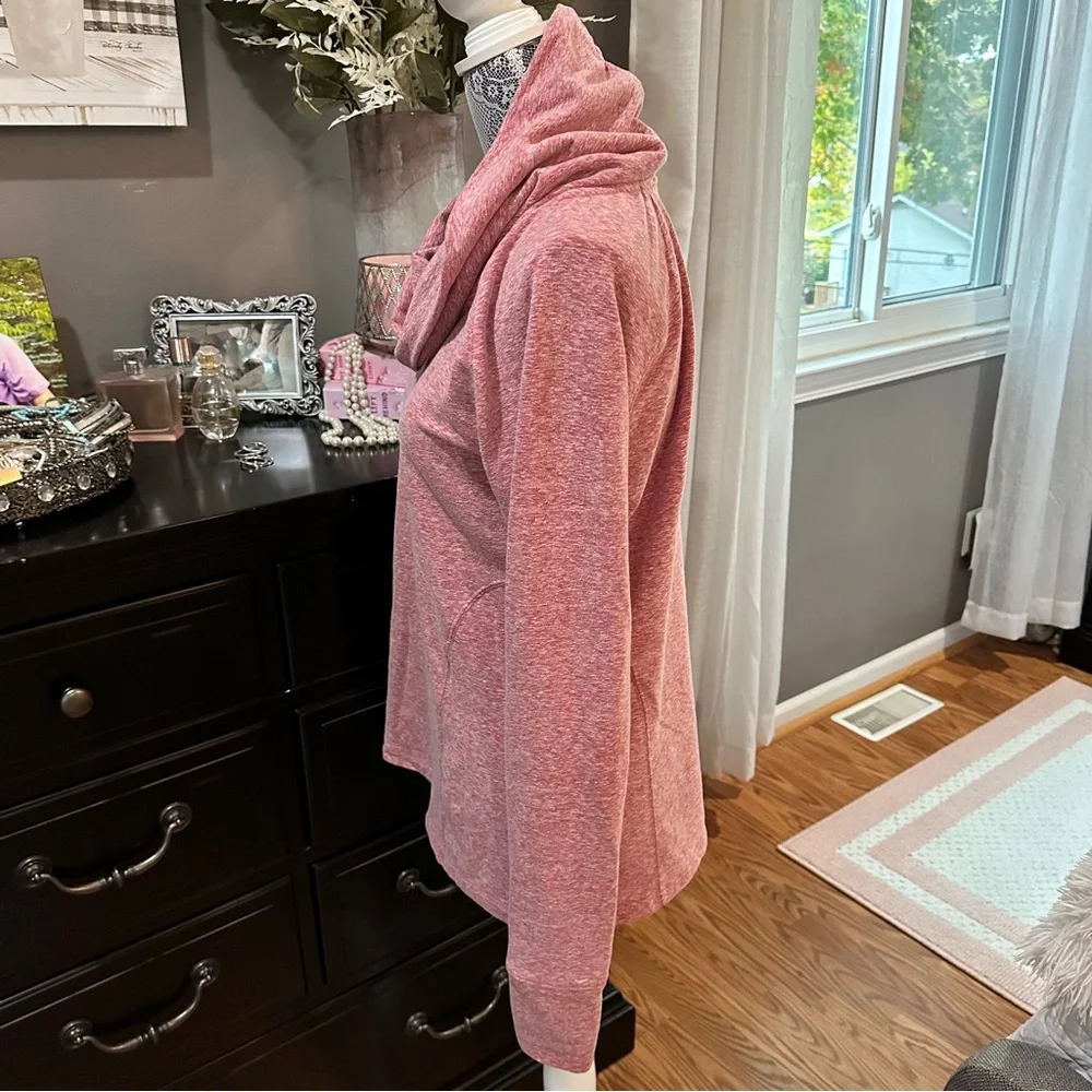 Athleta Cozy Cowl Neck Pullover Top Heathered Pink Thumbholes Size L - Picture 6 of 16